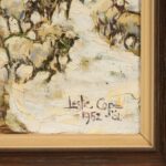 Leslie Cope Winter Scene with Covered Bridge and Figures Oil Painting
